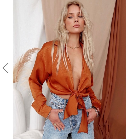 12th Tribe Tops - 12th Tribe Ibiza Nights Satin Rust Wrap Top NWT